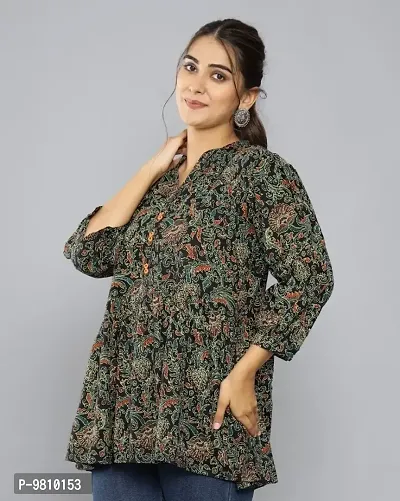 Stylish Floral Printed V Neck Western Wear Top and Tunic with Show Button for Women and Girls-thumb4