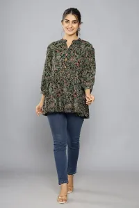 Stylish Floral Printed V Neck Western Wear Top and Tunic with Show Button for Women and Girls-thumb4