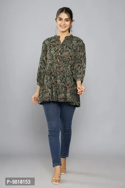 Stylish Floral Printed V Neck Western Wear Top and Tunic with Show Button for Women and Girls-thumb5