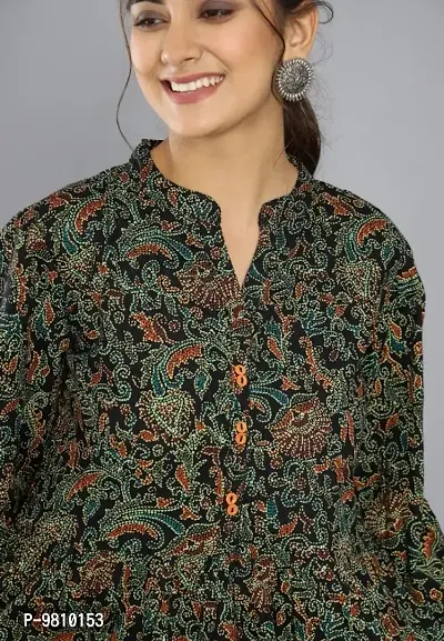 Stylish Floral Printed V Neck Western Wear Top and Tunic with Show Button for Women and Girls-thumb3