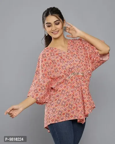 Stylish Floral Printed V Neck Western Wear Top and Tunic with Show Button for Women and Girls-thumb0