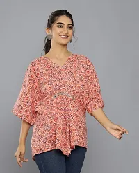 Stylish Floral Printed V Neck Western Wear Top and Tunic with Show Button for Women and Girls-thumb3