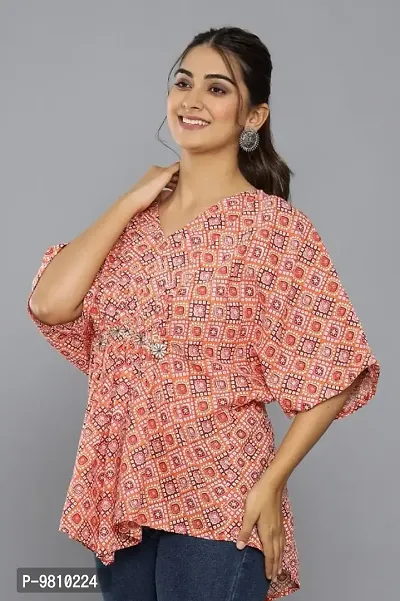 Stylish Floral Printed V Neck Western Wear Top and Tunic with Show Button for Women and Girls-thumb5