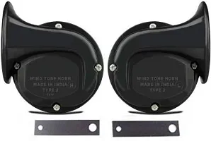 AYW Universal Windtone Jalwa Horn (2 and 4 wheelers), Black color, Heavy plastic body, Set of 2, 12V voltage For Cruze Universal For All Models-thumb1