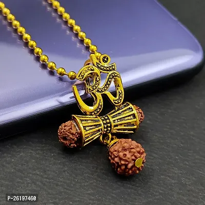 Stylish Gold Plated Om Damaru Locket With Chain For Men And Women