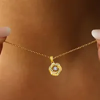 Stylish Fancy Elegant American Diamond Stone Locket Necklace And Gold Pendant With Chain-thumb2