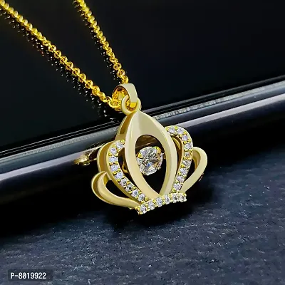 Stylish Fancy Elegant American Diamond Crown Shape Locket Necklace And Gold Pendant With Chain