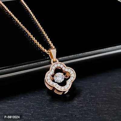 Stylish Fancy Ad Stone Locket Necklace And Rose Gold Pendant With Chain