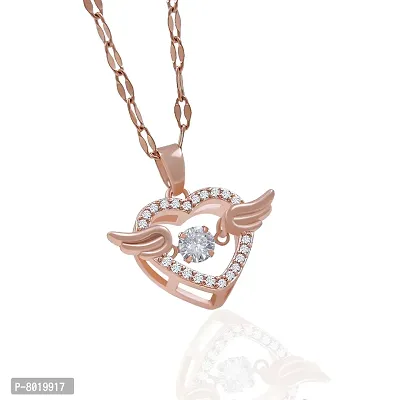 Stylish Fancy Angel Wing American Diamond Locket Necklace And Rose Gold Pendant With Chain-thumb5