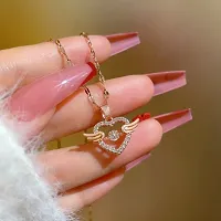 Stylish Fancy Angel Wing American Diamond Locket Necklace And Rose Gold Pendant With Chain-thumb3