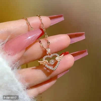 Stylish Fancy Angel Wing American Diamond Locket Necklace And Rose Gold Pendant With Chain-thumb4
