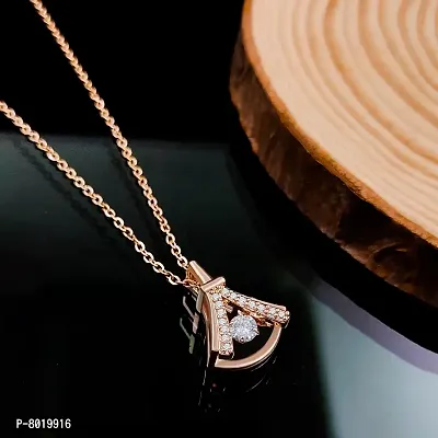Stylish Fancy Elegant American Diamond Locket Necklace And Rose Gold Pendant-thumb4