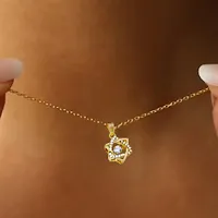 Stylish Fancy Elegant American Diamond Pendant Necklace And Gold Pendant With Chain For Women-thumb2