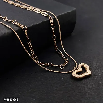 Rose Gold Double Layerd Chain Necklace With Small Heart Pendant-thumb0