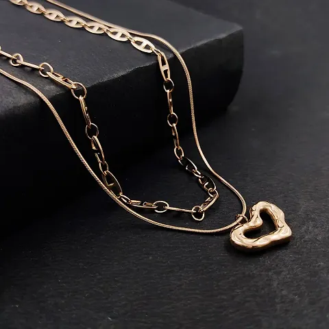 Rose Gold Double Layerd Chain Necklace With Small Heart Pendant