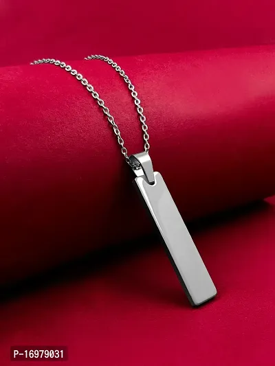 Stylish Silver Stainless Steel Vertical Bar Pendant Adjustable Necklace Chain