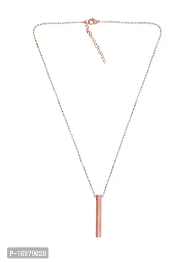 Stylish Rose Gold Stainless Steel Round Bar Pendant Adjustable Necklace Chain-thumb3