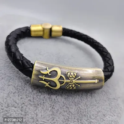 Alluring Black Leather Beads Bracelet For Men