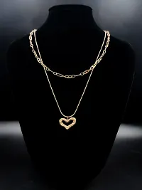 Rose Gold Double Layerd Chain Necklace With Small Heart Pendant-thumb2