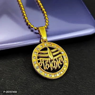 Stylish Gold Plated Mahakal Letter Locket With Chain For Men And Women-thumb0