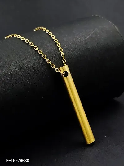 Stylish Gold Stainless Steel Round Bar Pendant Adjustable Necklace Chain