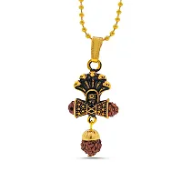 Stylish Gold Plated Sheshnaag Damaru Locket With Chain For Men And Women-thumb1