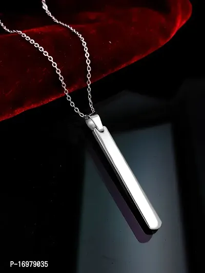Stylish Silver Stainless Steel Bar Pendant Adjustable Necklace Chain Rhodium Stainless Steel Locket Set