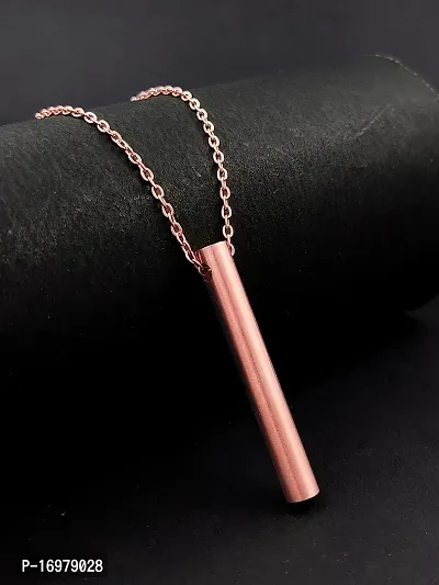 Stylish Rose Gold Stainless Steel Round Bar Pendant Adjustable Necklace Chain-thumb0