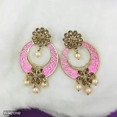 Shimmering Pink Alloy Chandbalis For Women And Girls-thumb4