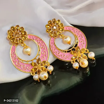 Shimmering Pink Alloy Chandbalis For Women And Girls-thumb0