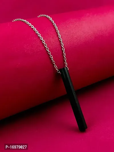 Stylish Black Stainless Steel Round Bar Pendant Adjustable Necklace Chain