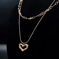 Rose Gold Double Layerd Chain Necklace With Small Heart Pendant-thumb1