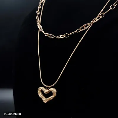 Rose Gold Double Layerd Chain Necklace With Small Heart Pendant-thumb2