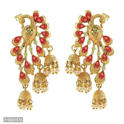 Shimmering Pink Alloy Drop Earrings For Women And Girls-thumb2