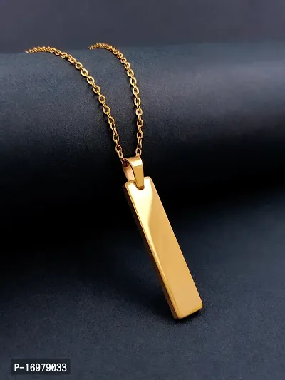 Stylish Gold Stainless Steel Vertical Bar Pendant Adjustable Necklace Chain