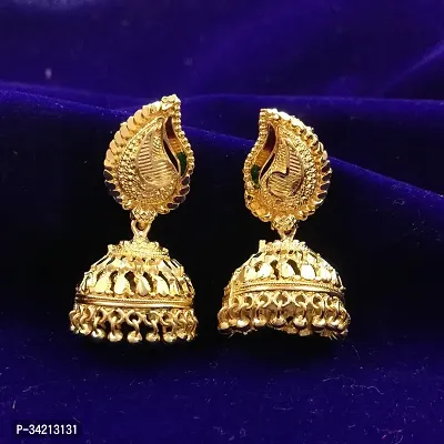 Shimmering Golden Alloy Jhumkas For Women And Girls-thumb4