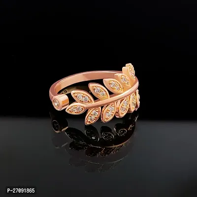 Rose Gold-Plated Adjustable Diamond Leaf Ring for Girl And Women