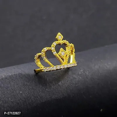 gold plated crown shape ad stone stainless steel finger ring for girl and women