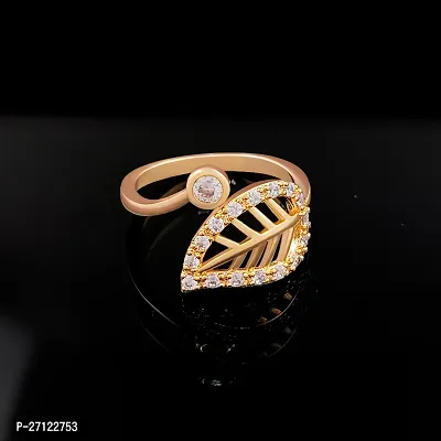 Rose Gold-Plated Adjustable Diamond Leaf Ring for Girl And Women