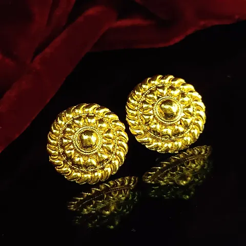 Traditional Ethnic Plated Round Alloy Floral Stud Earring For Women