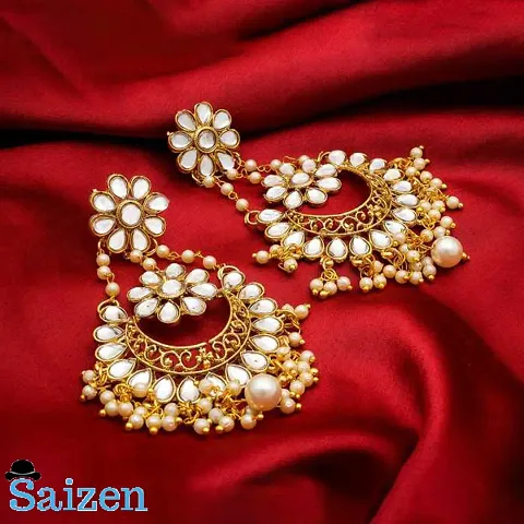 Kundan and Pearls Gold Plated Chandbali Jhumki Earrings