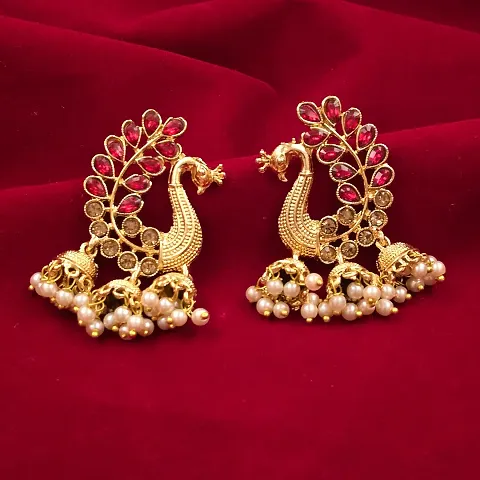 Saizen Metal Plated and Pearl Jhumki Earrings for Women Girls,