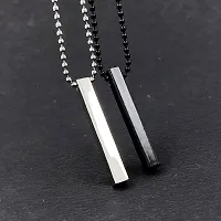 Stylish Silver- Black 3D Vertical Bar pendant Stainless Steel Locket Set-thumb4