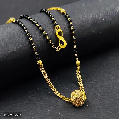 Beautiful Brass Black Beaded Golden Chain Mangalsutra For Women