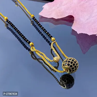 Brass Goldplated Black AD Studded Layered Pendant Black Beaded Women Mangalsutra