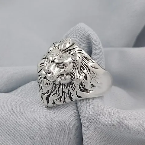 Stainless Plated Free Size Lion Face Ring for Men