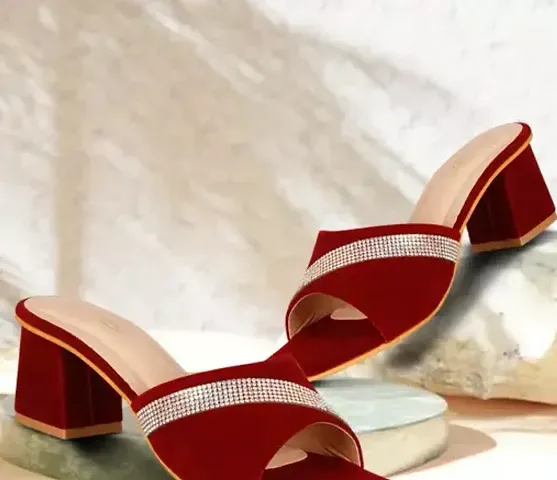 Stylish Maroon Synthetic Heel Sandals For Women