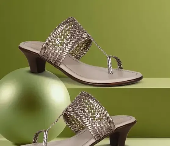 Stylish Grey Synthetic Heel Sandals For Women