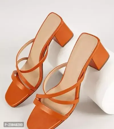 Stylish Orange Synthetic Heel Sandals For Women-thumb0
