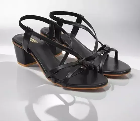 Stylish Black Synthetic Heel Sandals For Women